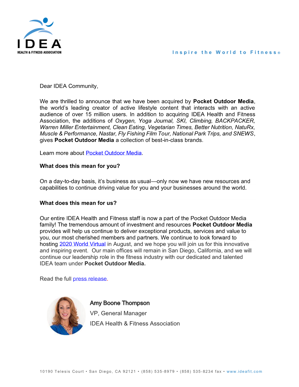 Letter of IDEA Announcement
