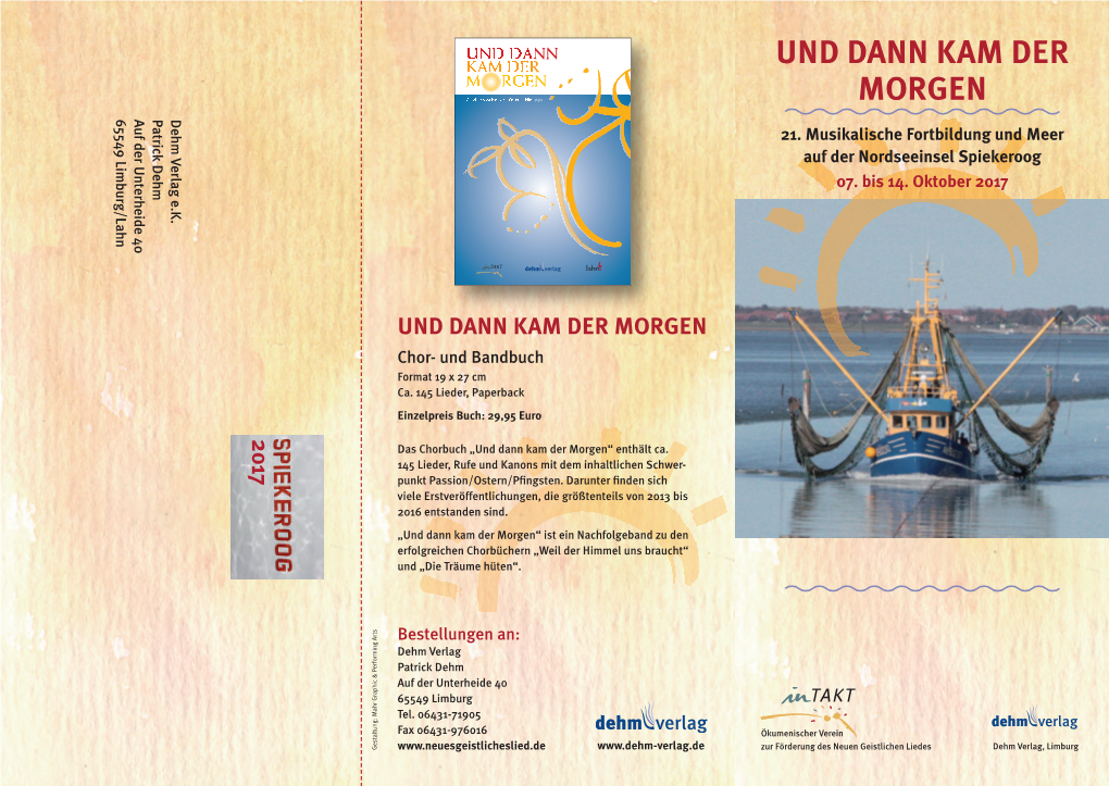 UND DANN KAM DER MORGEN Chor- Und Bandbuch Format 19 X 27 Cm Ca