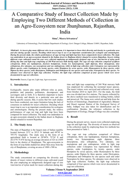 A Comparative Study of Insect Collection Made by Employing Two Different Methods of Collection in an Agro-Ecosystem Near Jhunjhunun, Rajasthan, India