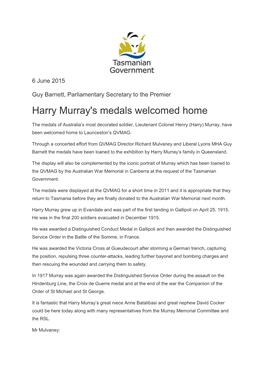 Harry Murray's Medals Welcomed Home