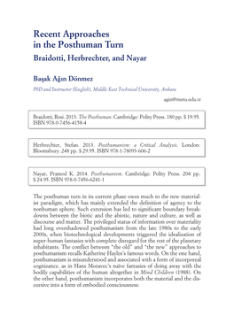 Recent Approaches in the Posthuman Turn: Braidotti, Herbrechter, And