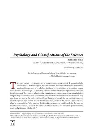Psychology and Classifications of the Sciences Fernando Vidal ICREA (Catalan Institution for Research and Advanced Studies)