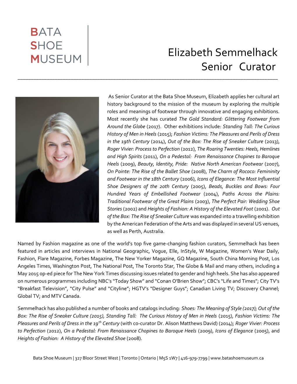 Elizabeth Semmelhack Senior Curator