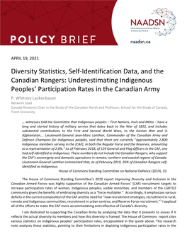 Diversity Statistics, Self-Identification Data, and the Canadian Rangers: Underestimating Indigenous Peoples’ Participation Rates in the Canadian Army P