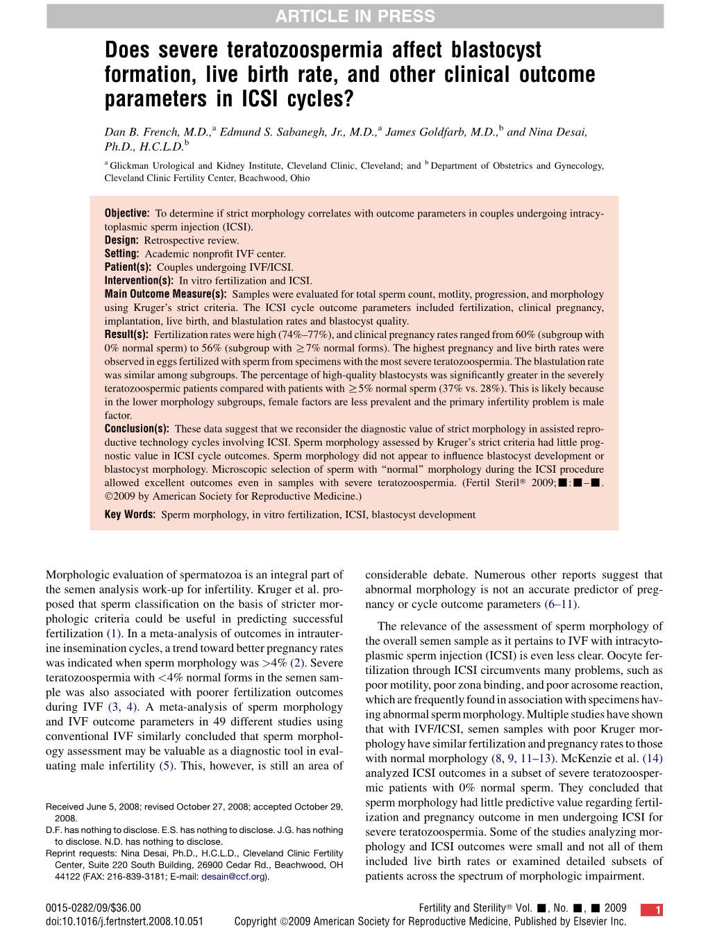 Does Severe Teratozoospermia Affect Blastocyst Formation, Live Birth Rate, and Other Clinical Outcome Parameters in ICSI Cycles?