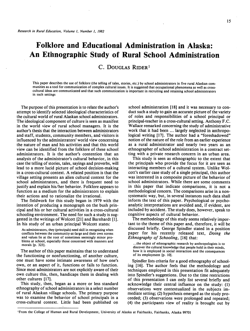 Folklore and Educational Administration in Alaska: an Ethnographic Study of Rural School Administration