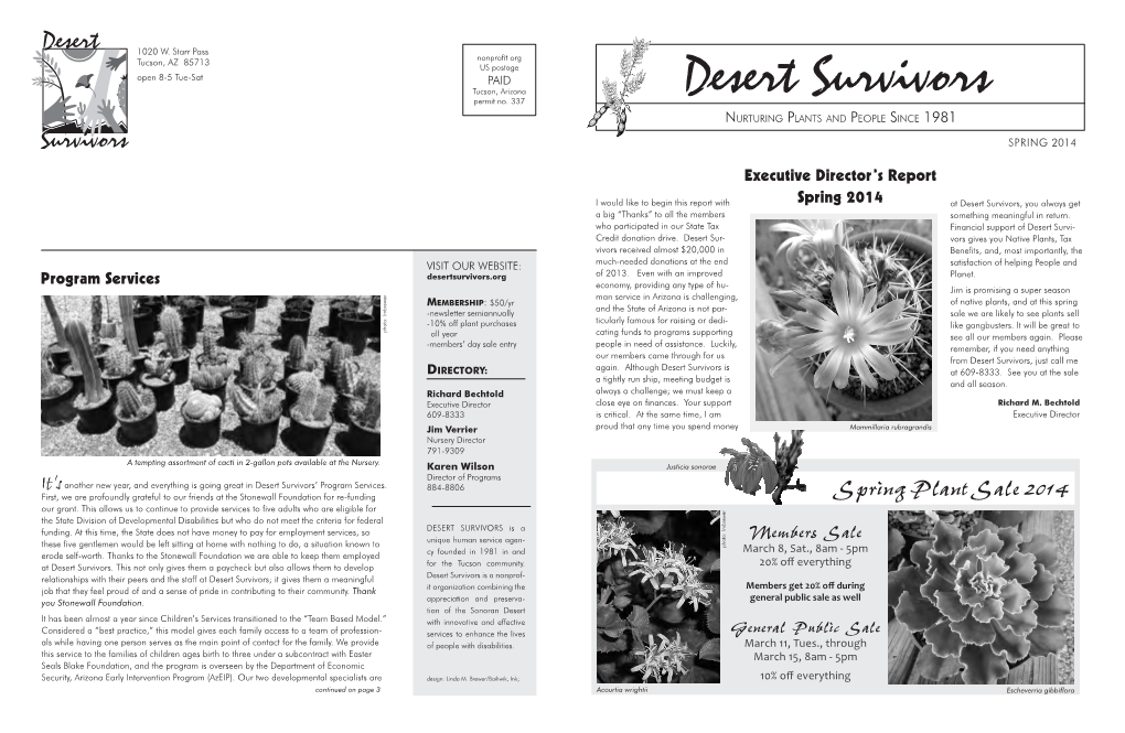 Desert Survivors NURTURING PLANTS and PEOPLE SINCE 1981