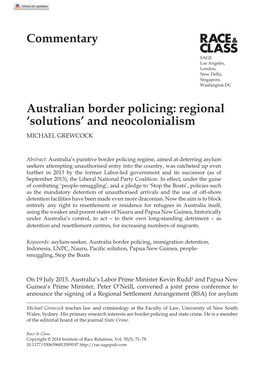 Australian Border Policing: Regional 'Solutions' and Neocolonialism