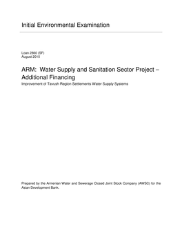 Water Supply and Sanitation Sector Project – Additional Financing Improvement of Tavush Region Settlements Water Supply Systems