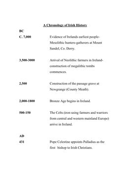A Chronology of Irish History BC C