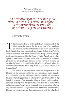 Ecclesiological Heresy in the Schism of the Religious Organisation in the Republic of Macedonia