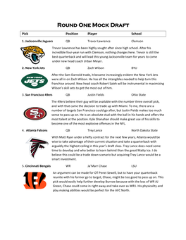 Round One Mock Draft