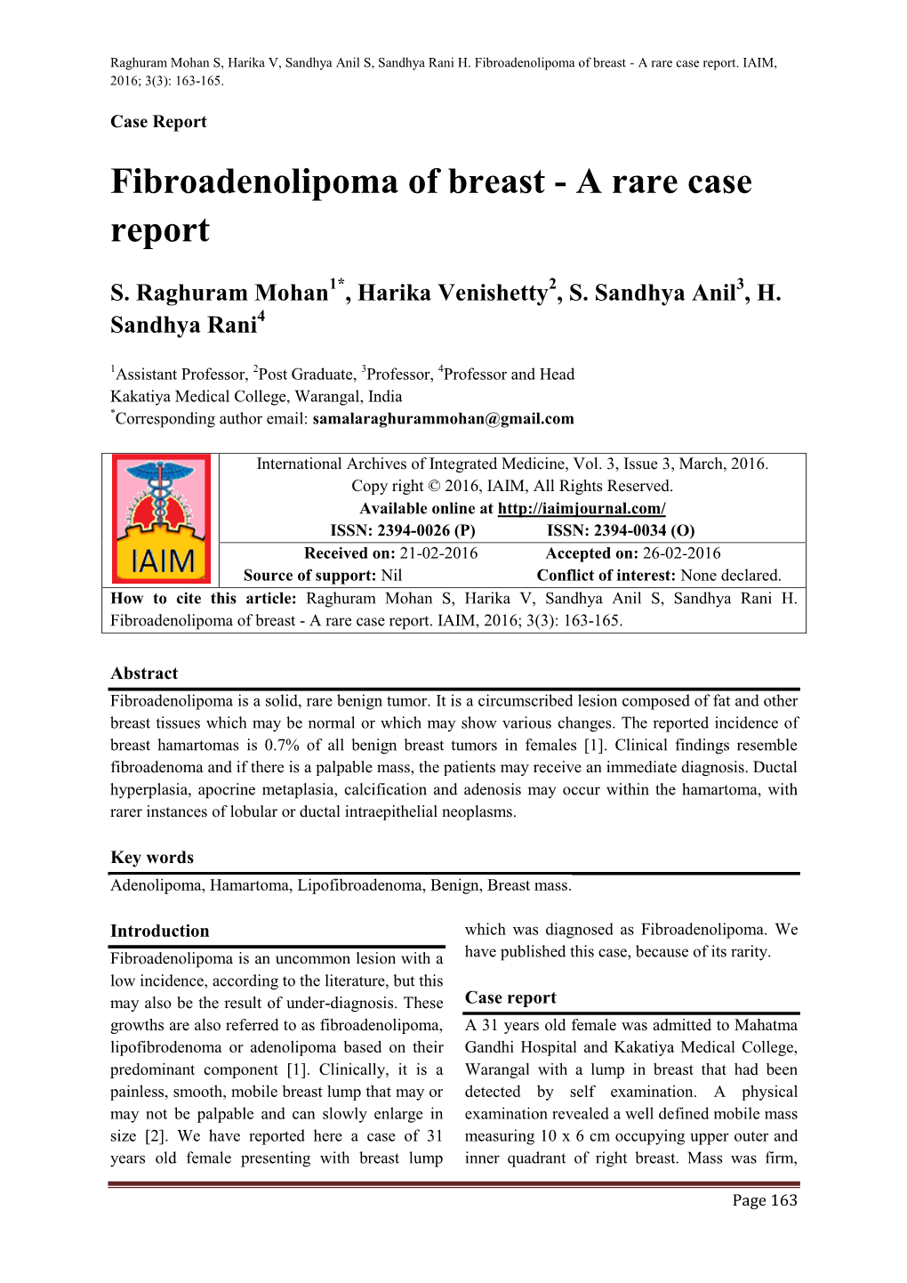 Fibroadenolipoma of Breast - a Rare Case Report