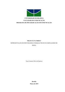 Universidade De Brasília Faculdade De Comunicação Programa De Pós-Graduação Em Comunicação