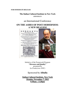 The Italian Cultural Institute in New York Announces