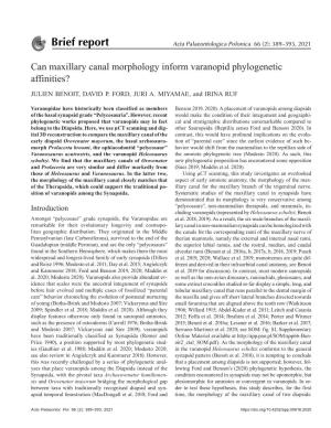 Can Maxillary Canal Morphology Inform Varanopid Phylogenetic Affinities?