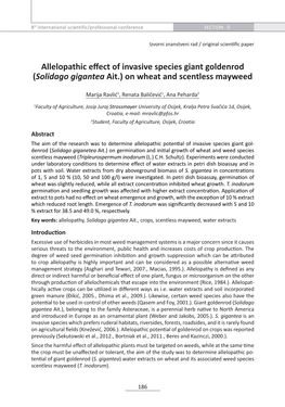 Allelopathic Effect of Invasive Species Giant Goldenrod (Solidago Gigantea Ait.) on Wheat and Scentless Mayweed