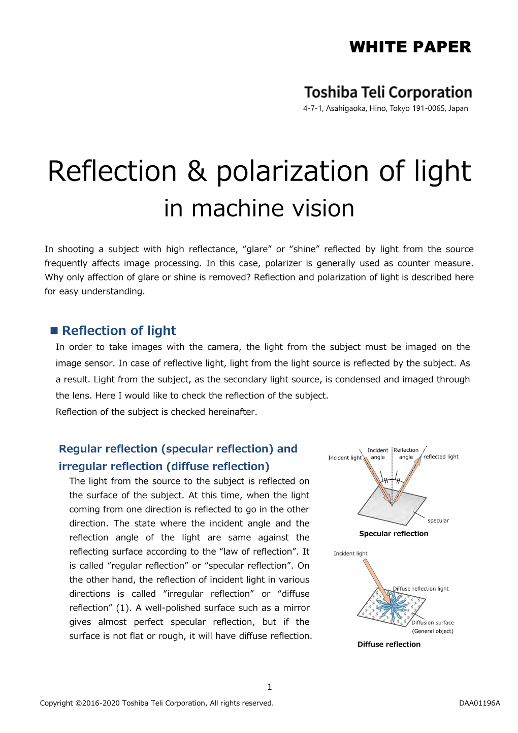 Reflection & Polarization of Light in Machine Vision