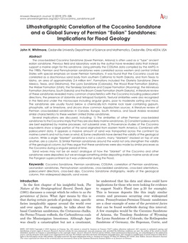 Lithostratigraphic Correlation of the Coconino Sandstone and a Global Survey of Permian “Eolian” Sandstones: Implications for Flood Geology