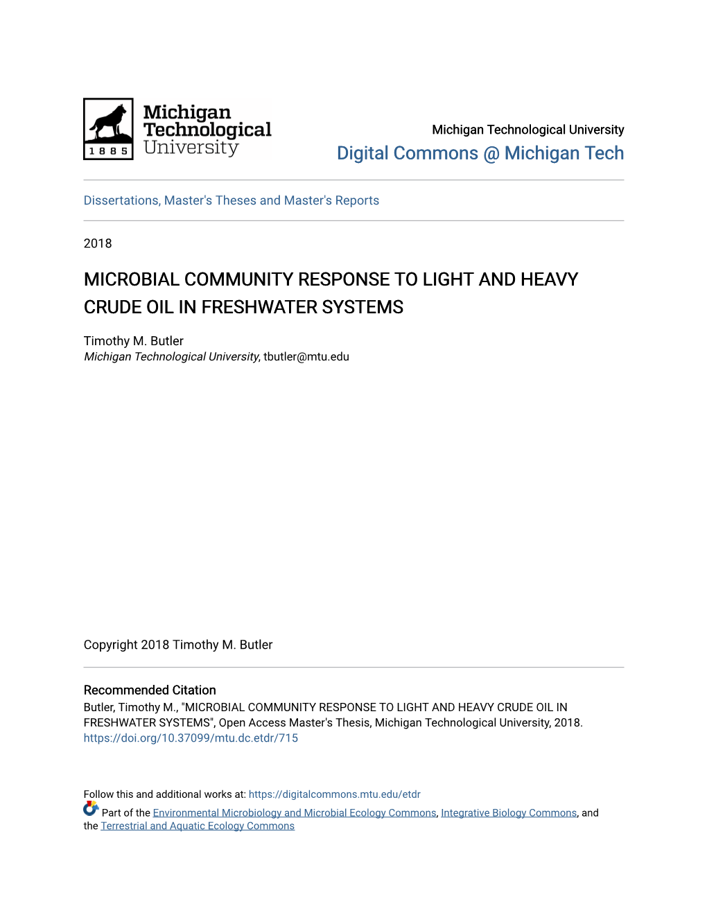 Microbial Community Response to Light and Heavy Crude Oil in Freshwater Systems