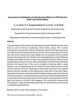Assessment of Multipath and Shadowing Effects on UHF Band in Built-Up Environments