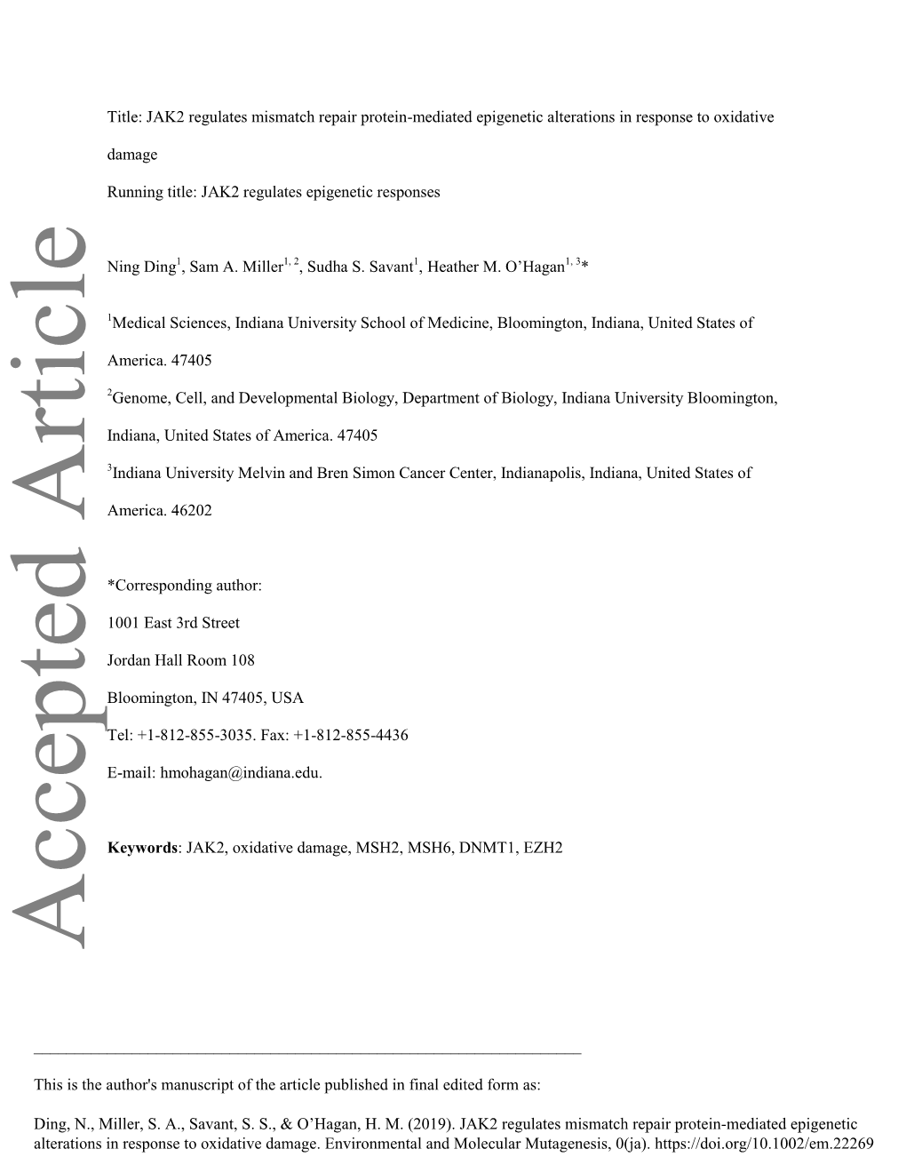 Title: JAK2 Regulates Mismatch Repair Protein-Mediated Epigenetic Alterations in Response to Oxidative