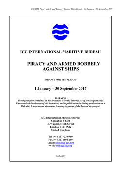 Piracy and Armed Robbery Against Ships Report – 01 January – 30 September 2017