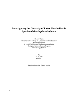 Investigating the Diversity of Latex Metabolites in Species of the Euphorbia Genus