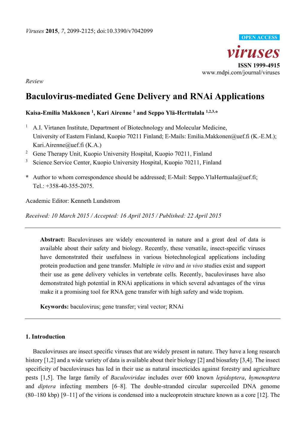 Baculovirus-Mediated Gene Delivery and Rnai Applications