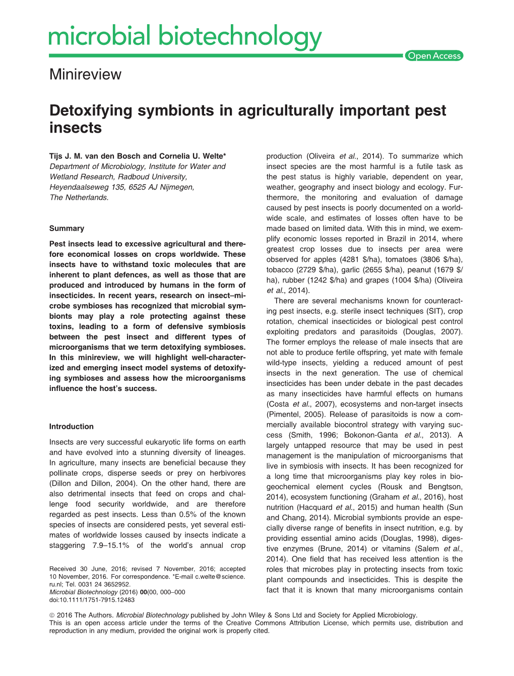 Detoxifying Symbionts in Agriculturally Important Pest Insects