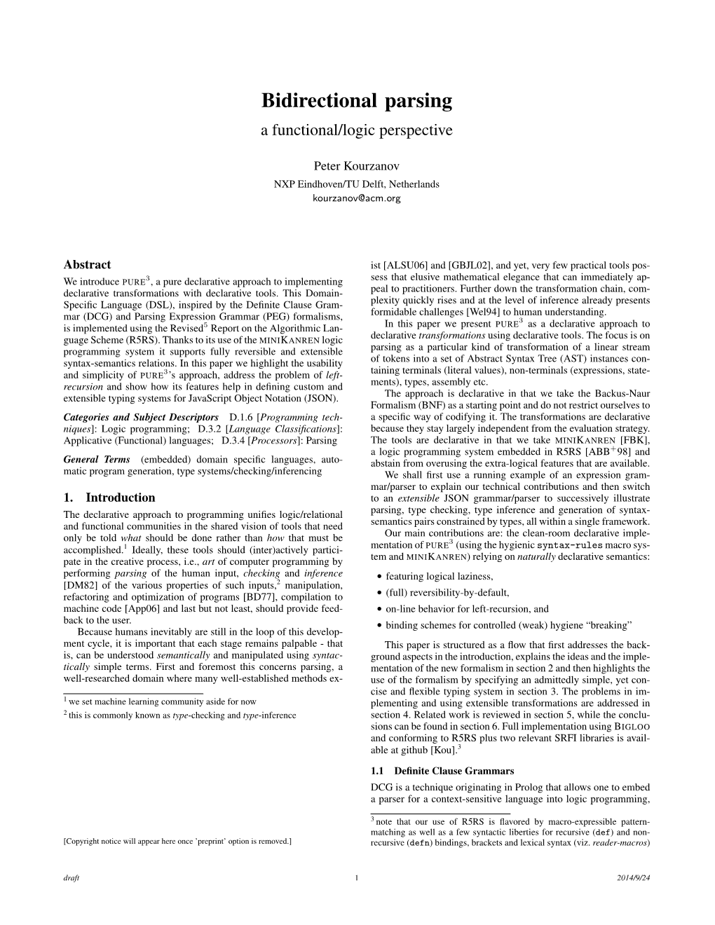 Bidirectional Parsing: a Functional/Logic Perspective