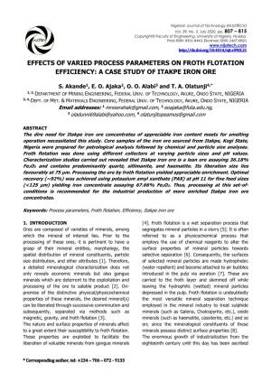 Effects of Varied Process Parameters on Froth Flotation Efficiency: a Case Study of Itakpe Iron Ore