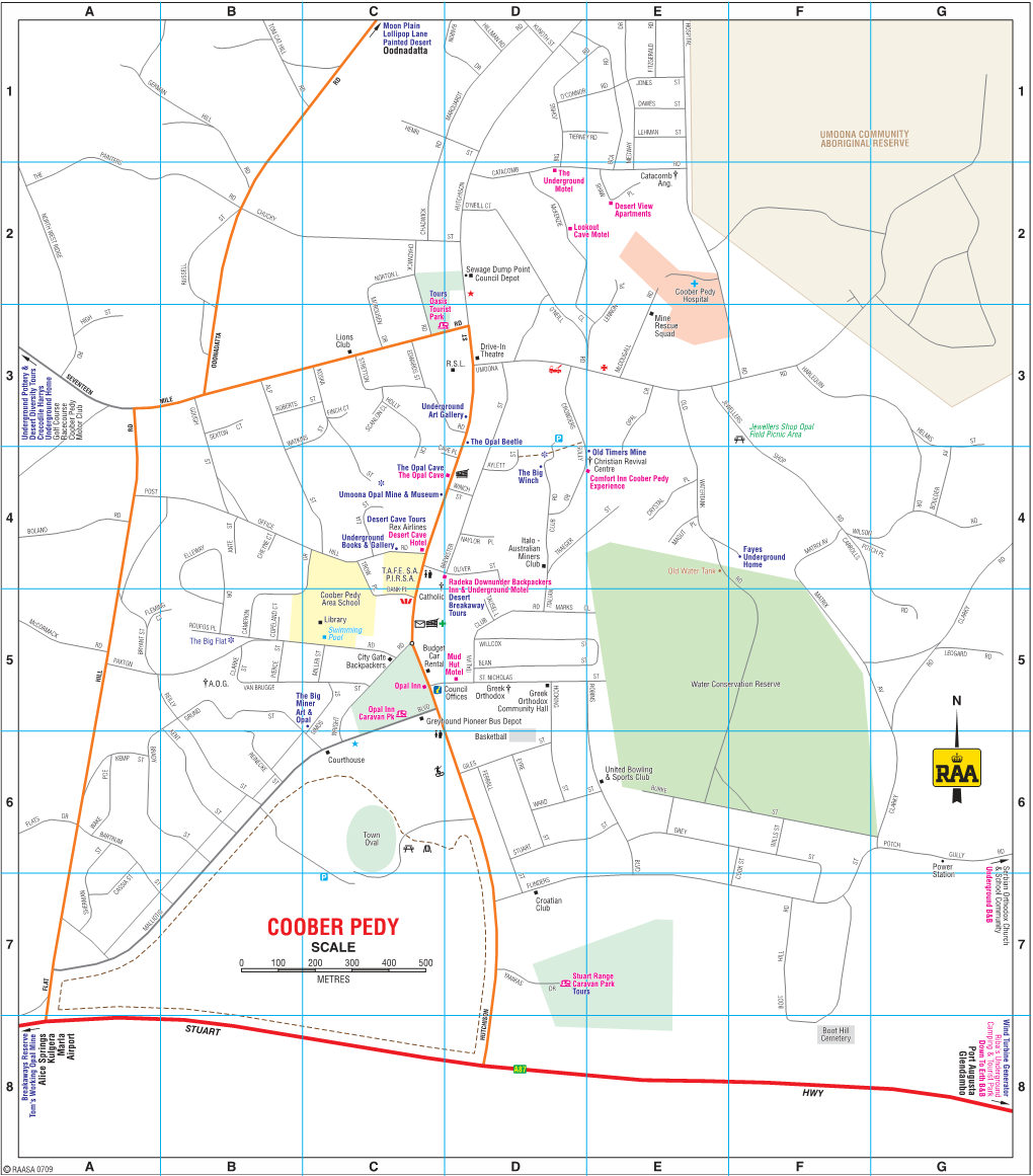 Coober Pedy MOROUSEN Tours RD Oasis Hospital O'neill ST Tourist Park CL HIGH LENNON Mine RD RD Rescue