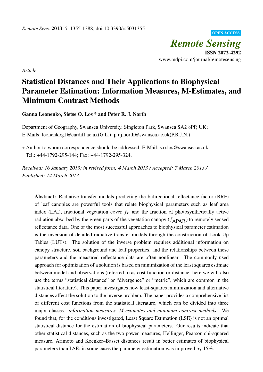 Statistical Distances and Their Applications to Biophysical Parameter Estimation: Information Measures, M-Estimates, and Minimum Contrast Methods