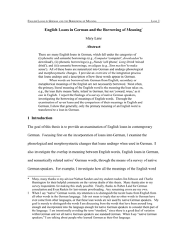 English Loans in German and the Borrowing of Meaning Lane 1
