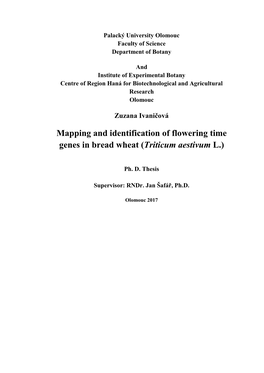 Mapping and Identification of Flowering Time Genes in Bread Wheat (Triticum Aestivum L.)