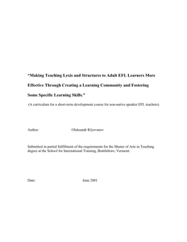 Making Teaching Lexis and Structures to Adult EFL Learners More