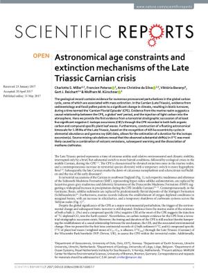 Astronomical Age Constraints and Extinction Mechanisms of the Late Triassic Carnian Crisis Received: 23 January 2017 Charlotte S