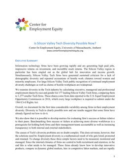 Is Silicon Valley Tech Diversity Possible Now? Center for Employment Equity, University of Massachusetts, Amherst