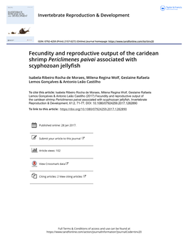 Fecundity and Reproductive Output of the Caridean Shrimp Periclimenes Paivai Associated with Scyphozoan Jellyfish