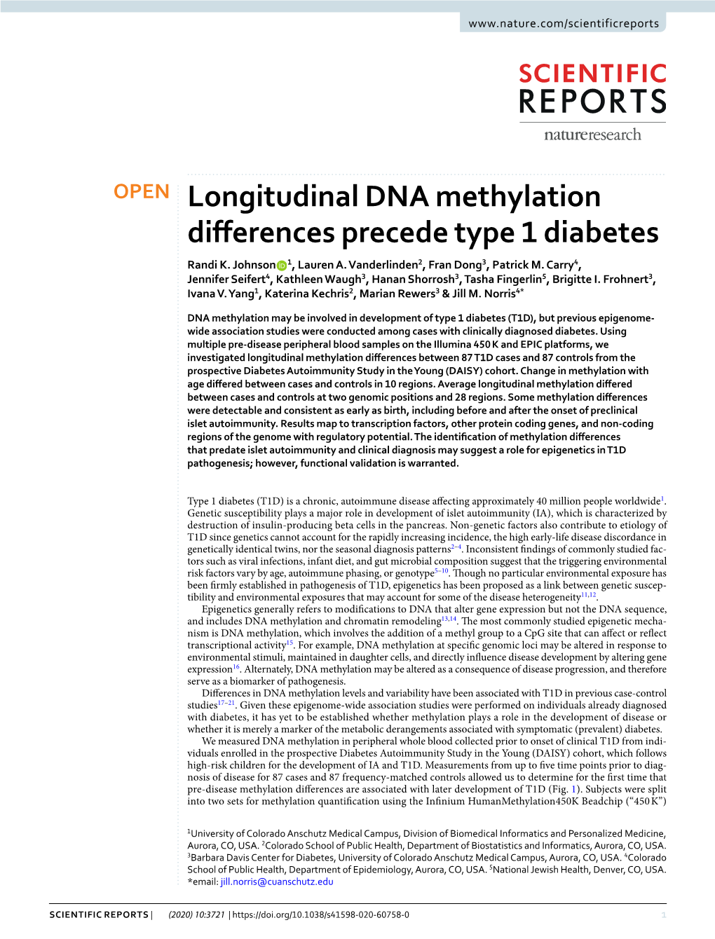 Longitudinal DNA Methylation Differences Precede Type 1 Diabetes