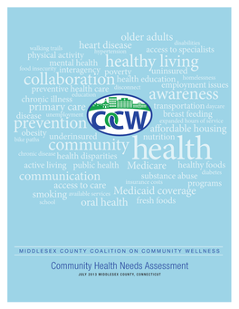 MIDDLESEX COUNTY COALITION on COMMUNITY WELLNESS Community Health Needs Assessment JULY 2013 MIDDLESEX COUNTY, CONNECTICUT
