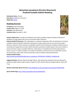 Botrychium Paradoxum (Peculiar Moonwort) Predicted Suitable Habitat Modeling