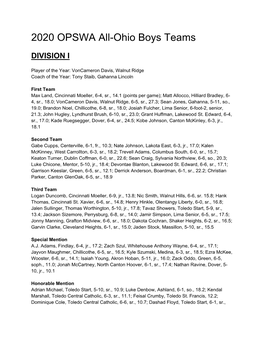 2020 OPSWA All-Ohio Boys Teams
