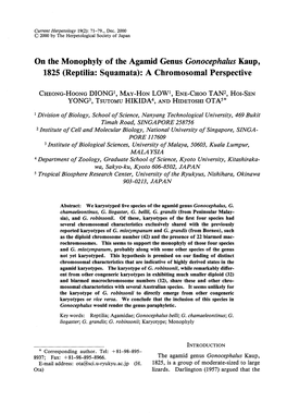 On the Monophyly of the Agamid Genus Gonocephalus Kaup, 1825 (Reptilia: Squamata): a Chromosomal Perspective