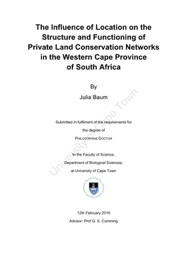 The Influence of Location on the Structure and Functioning of Private Land Conservation Networks in the Western Cape Province of South Africa