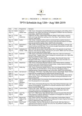 TPTV Schedule Aug 12Th– Aug 18Th 2019