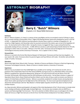 Barry E. “Butch” Wilmore (Captain, U.S