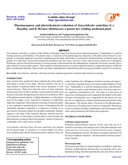 Pharmacognosy and Phytochemical Evaluation of Gynochthodes Umbellata (L.) Razafim