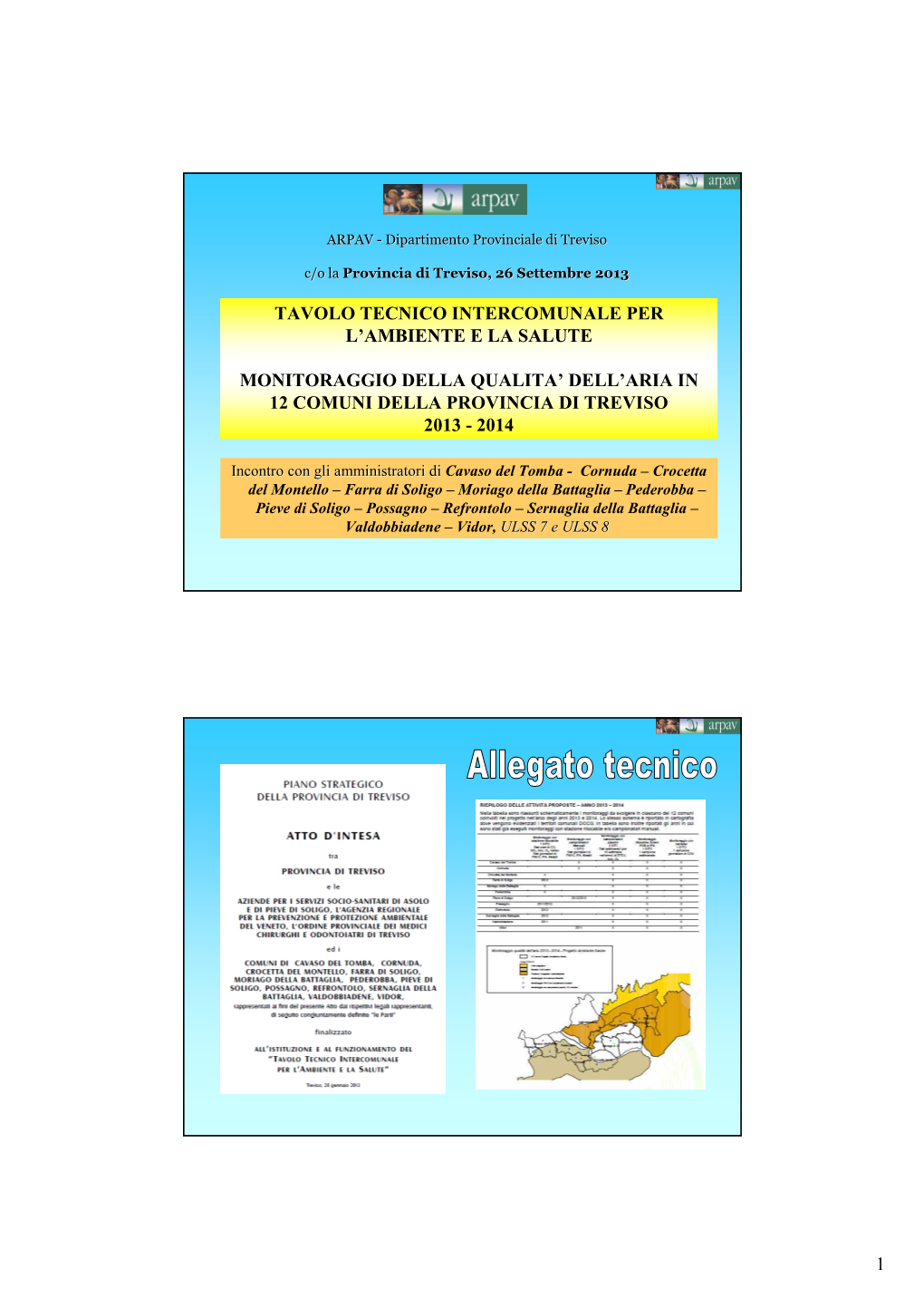 1 Tavolo Tecnico Intercomunale Per L'ambiente E La Salute Monitoraggio Della Qualita' Dell'aria in 12 Comuni Della Provinc